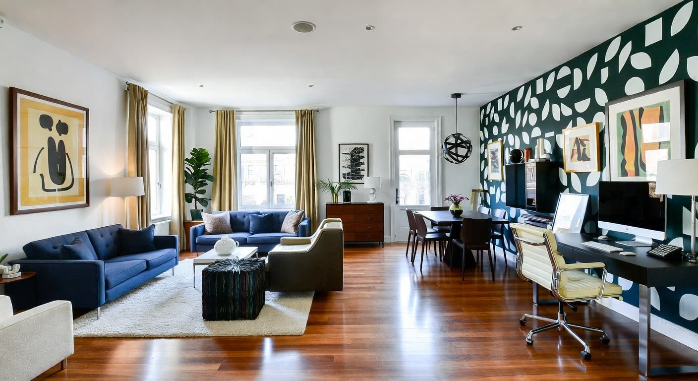 Space Age teen room / den interior design - featuring space age style furniture, decor, colors, and layout ideas for your teen room / den