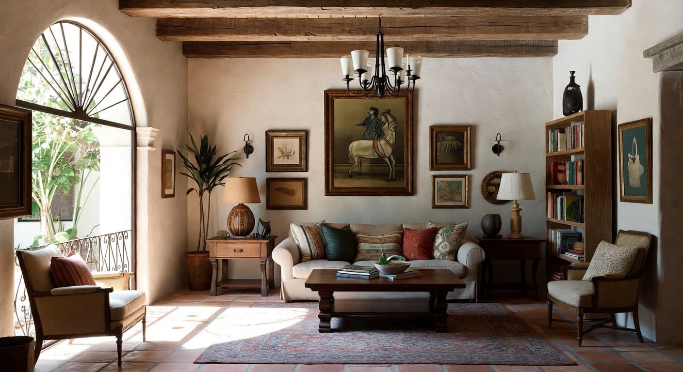 Spanish Colonial playroom interior design - featuring spanish colonial style furniture, decor, colors, and layout ideas for your playroom