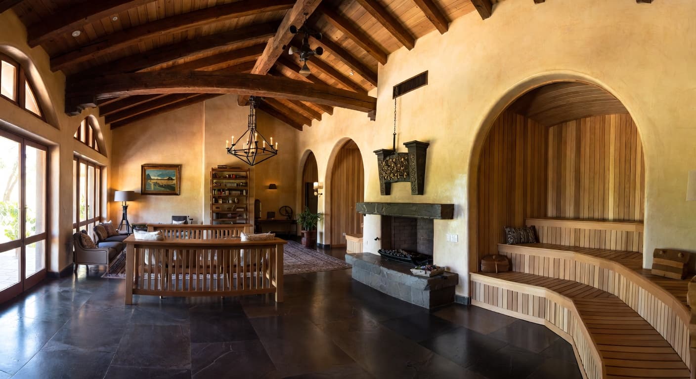 Spanish Colonial sauna / spa room interior design - featuring spanish colonial style furniture, decor, colors, and layout ideas for your sauna / spa room