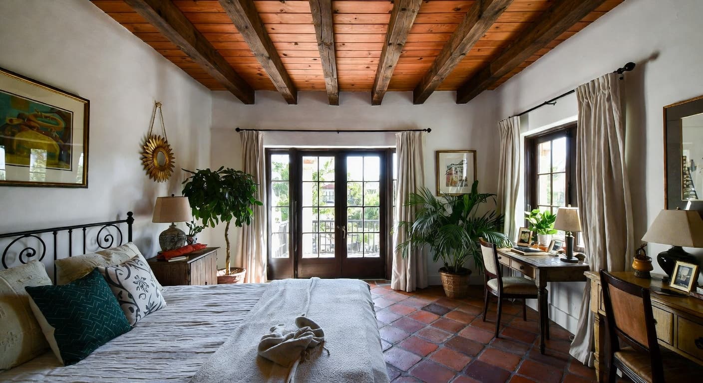 Spanish Colonial teen room / den interior design - featuring spanish colonial style furniture, decor, colors, and layout ideas for your teen room / den