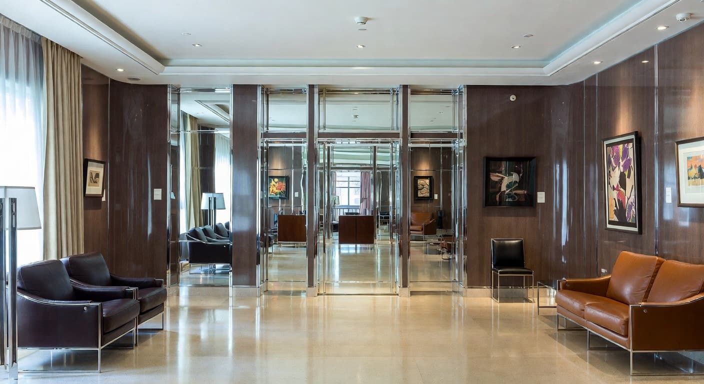 Streamline Moderne gallery / art display interior design - featuring streamline moderne style furniture, decor, colors, and layout ideas for your gallery / art display