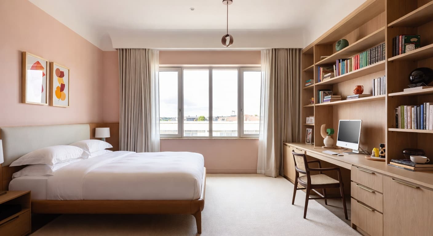 Streamline Moderne kids room interior design - featuring streamline moderne style furniture, decor, colors, and layout ideas for your kids room