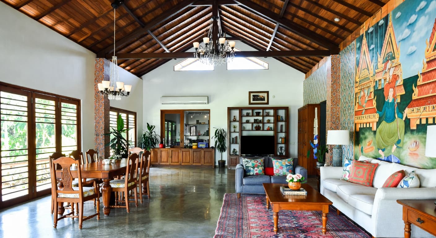 Thai garage interior interior design - featuring thai style furniture, decor, colors, and layout ideas for your garage interior