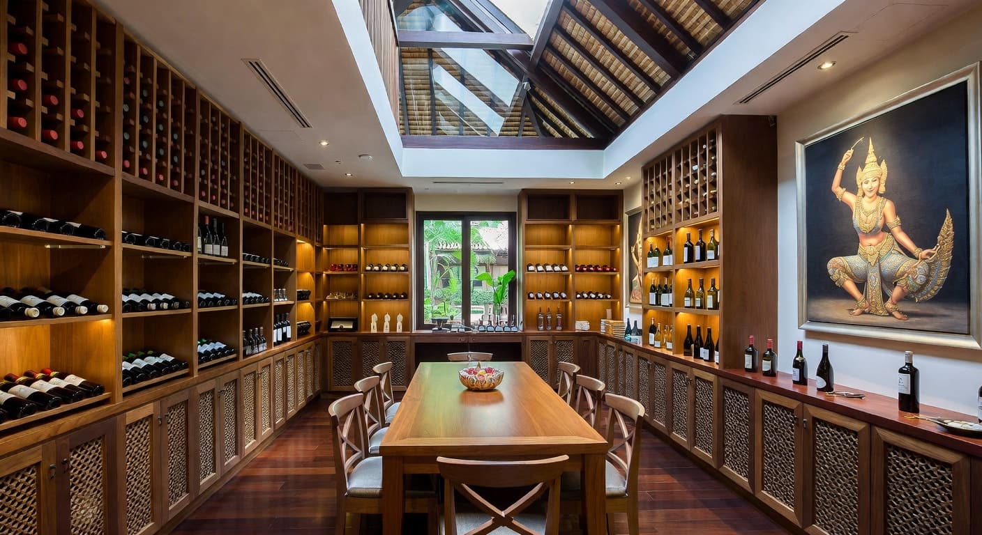 Thai wine cellar interior design - featuring thai style furniture, decor, colors, and layout ideas for your wine cellar