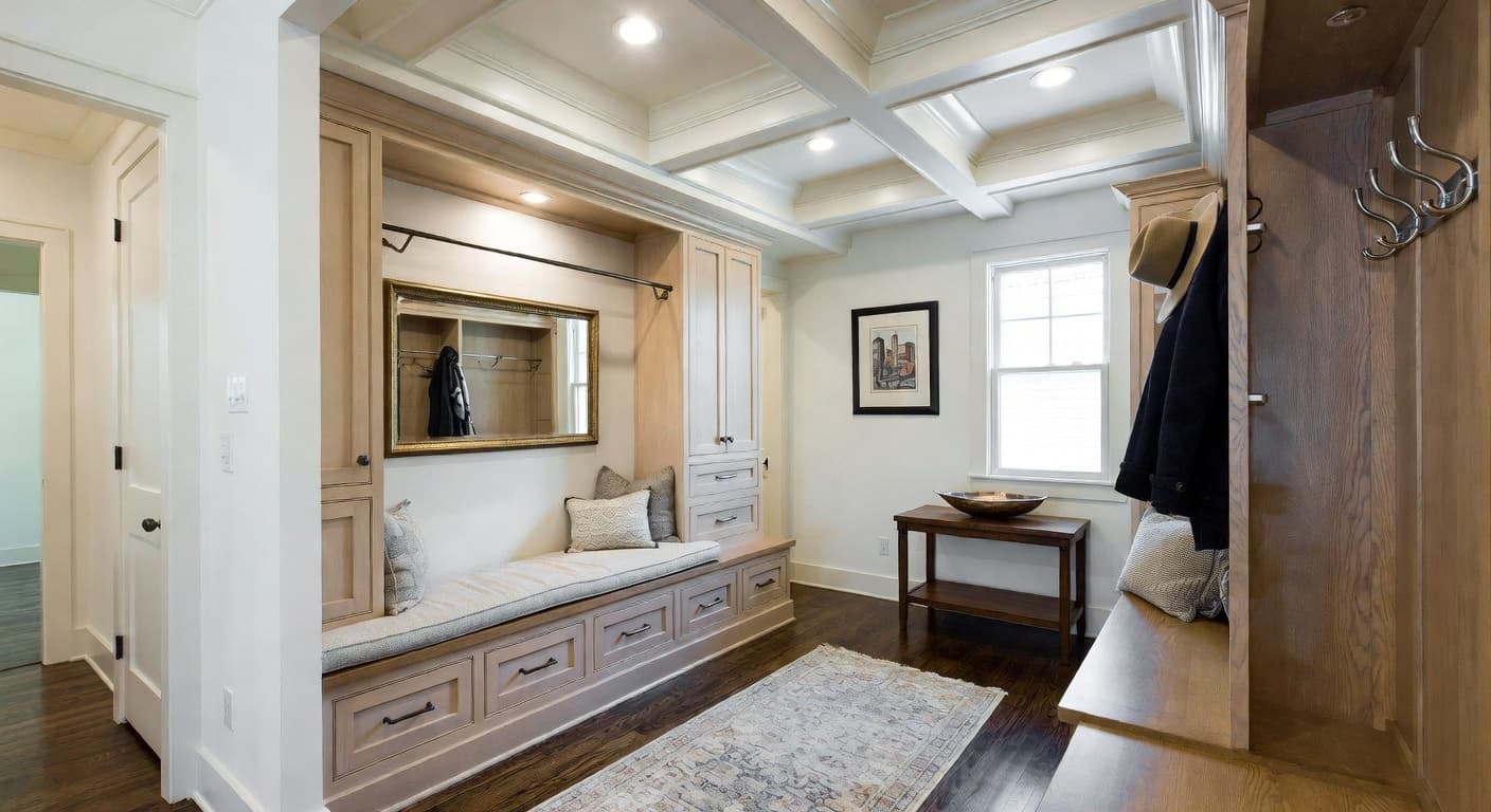 Traditional mudroom interior design - featuring traditional style furniture, decor, colors, and layout ideas for your mudroom