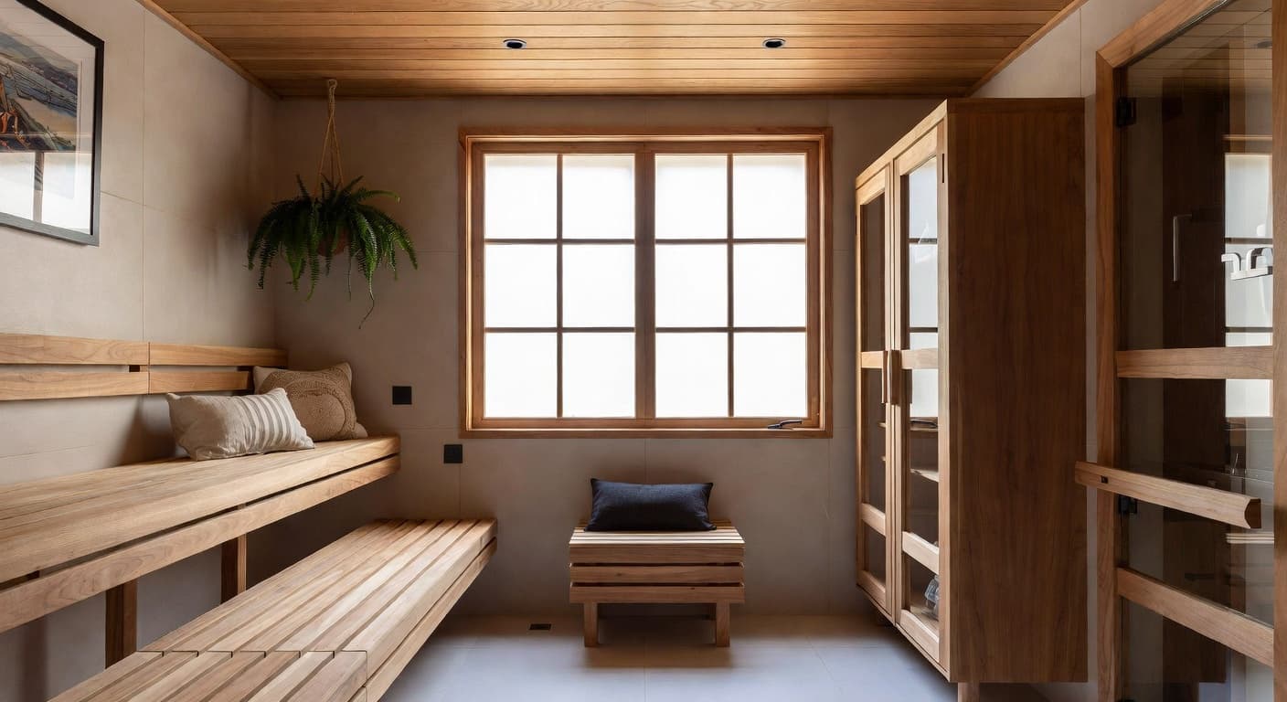 Transitional sauna / spa room interior design - featuring transitional style furniture, decor, colors, and layout ideas for your sauna / spa room