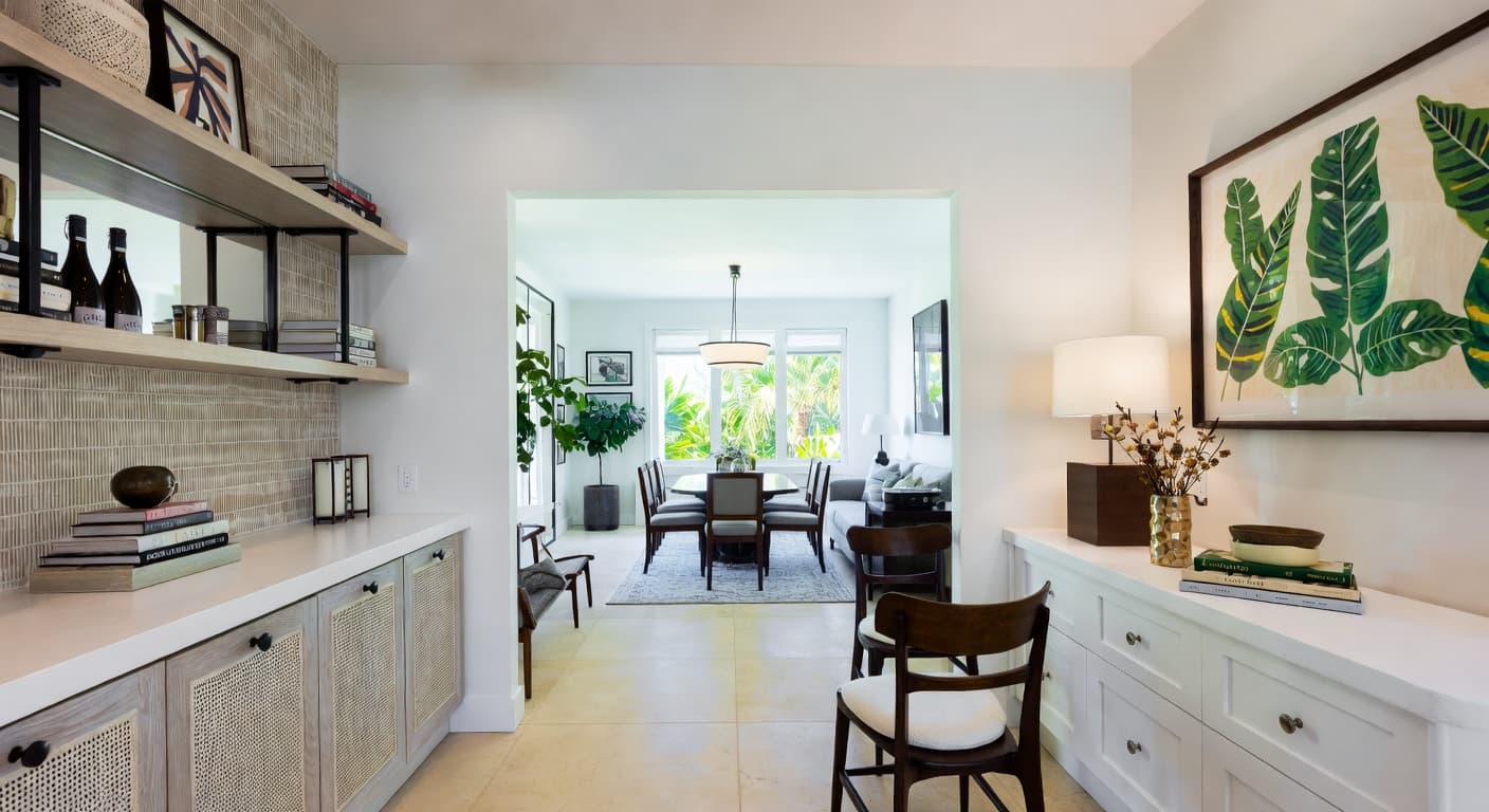 Tropical butler's pantry interior design - featuring tropical style furniture, decor, colors, and layout ideas for your butler's pantry