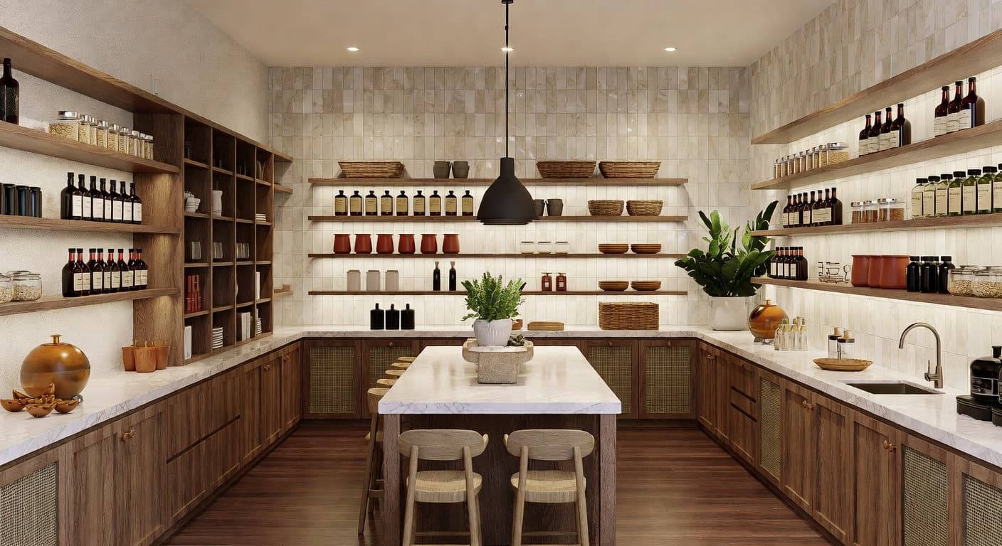 Tropical pantry interior design - featuring tropical style furniture, decor, colors, and layout ideas for your pantry