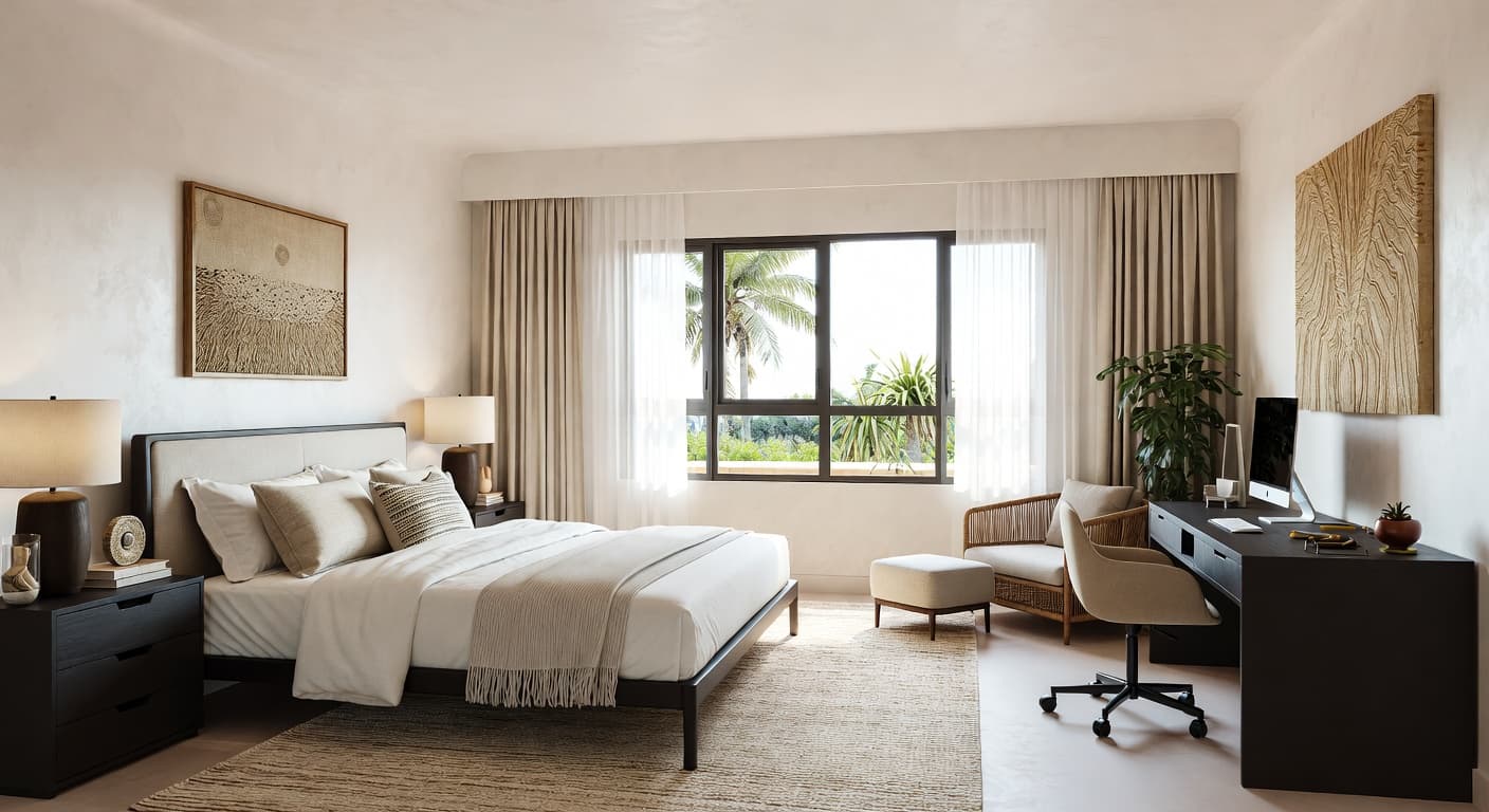 Tropical teen room / den interior design - featuring tropical style furniture, decor, colors, and layout ideas for your teen room / den