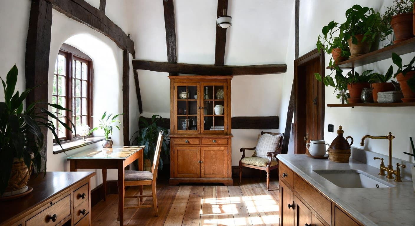 Tudor utility room interior design - featuring tudor style furniture, decor, colors, and layout ideas for your utility room