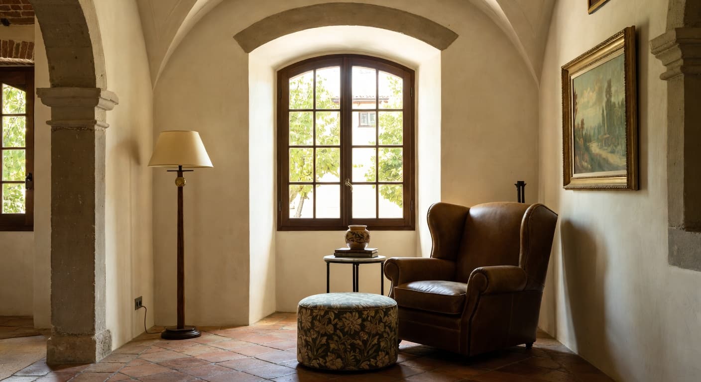 Tuscan reading nook interior design - featuring tuscan style furniture, decor, colors, and layout ideas for your reading nook