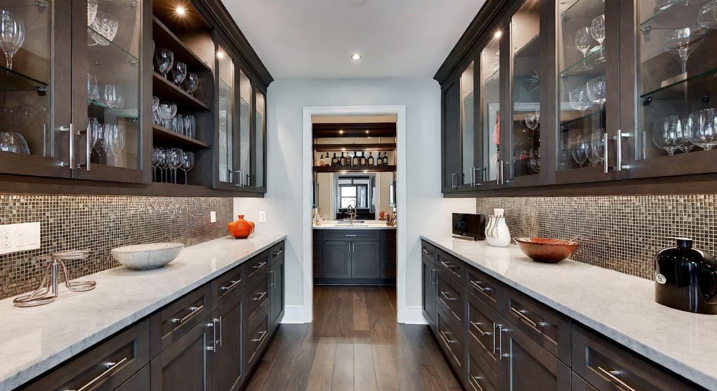 Urban butler's pantry interior design - featuring urban style furniture, decor, colors, and layout ideas for your butler's pantry