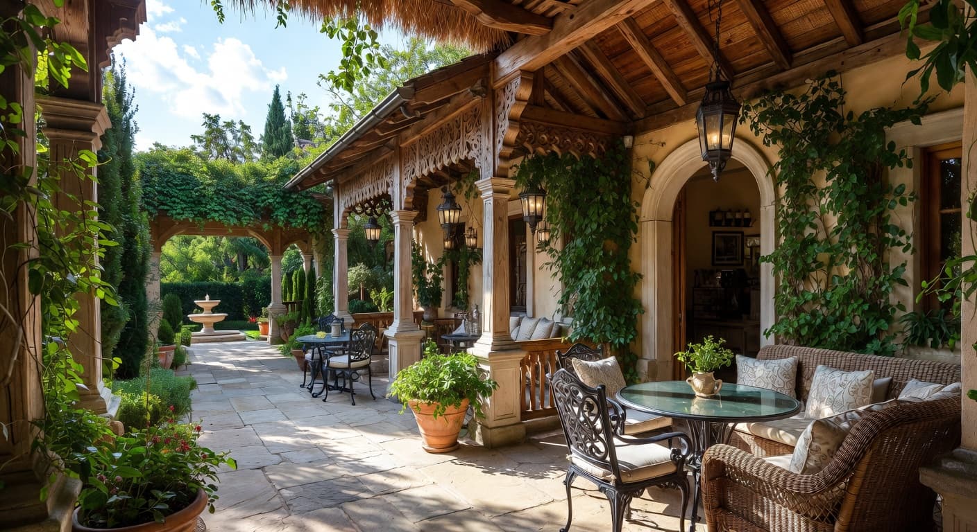 Victorian outdoor space interior design - featuring victorian style furniture, decor, colors, and layout ideas for your outdoor space