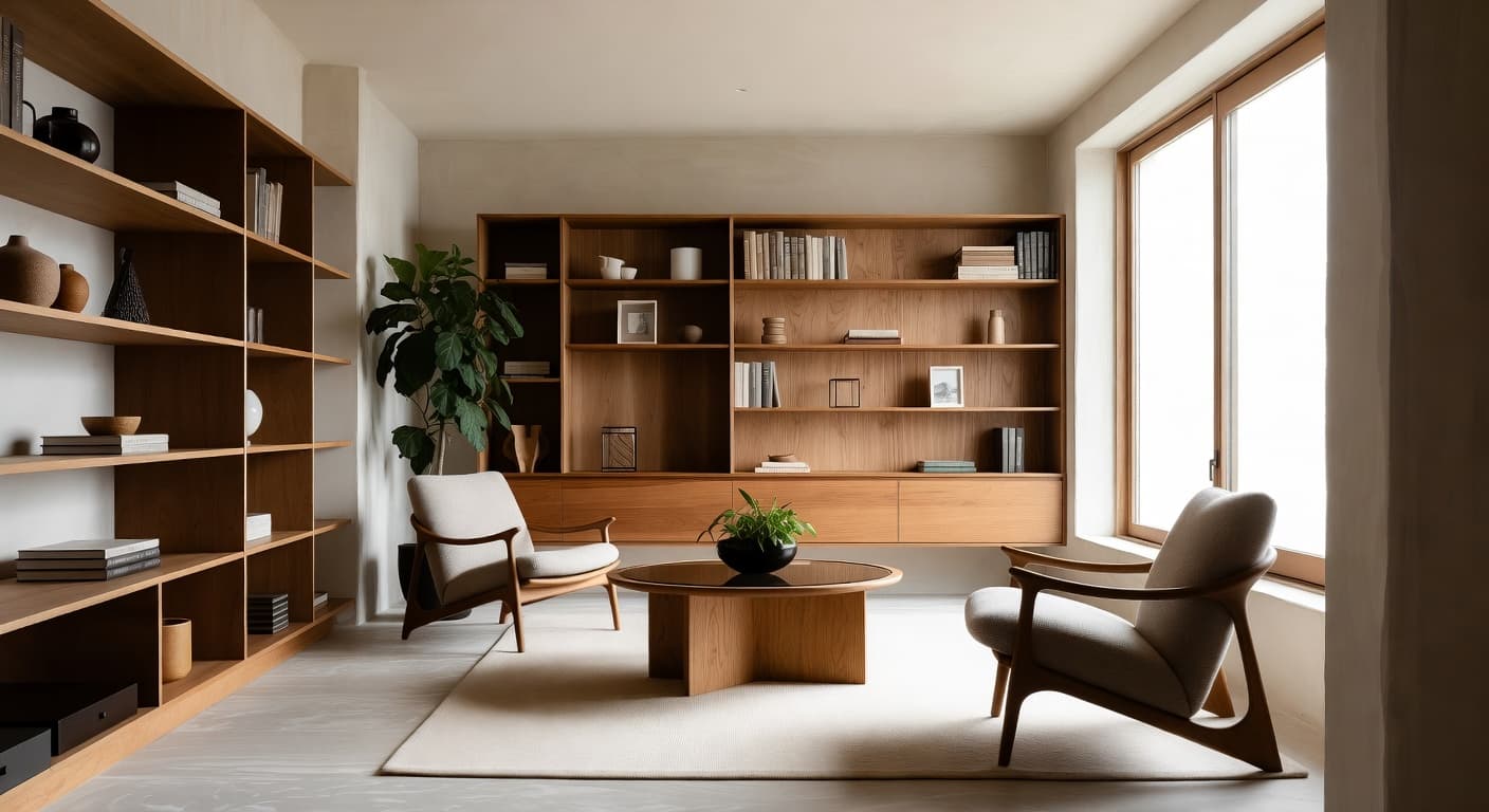 Wabi-Sabi storage room interior design - featuring wabi-sabi style furniture, decor, colors, and layout ideas for your storage room