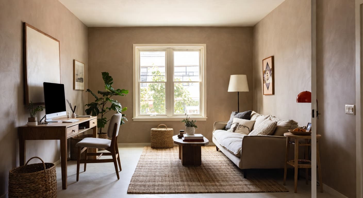 Wabi-Sabi teen room / den interior design - featuring wabi-sabi style furniture, decor, colors, and layout ideas for your teen room / den