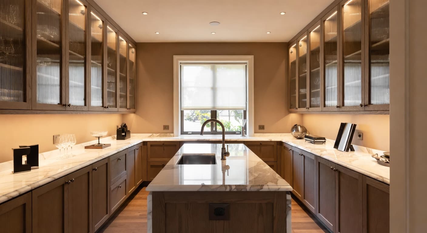 Warm Minimalism butler's pantry interior design - featuring warm minimalism style furniture, decor, colors, and layout ideas for your butler's pantry