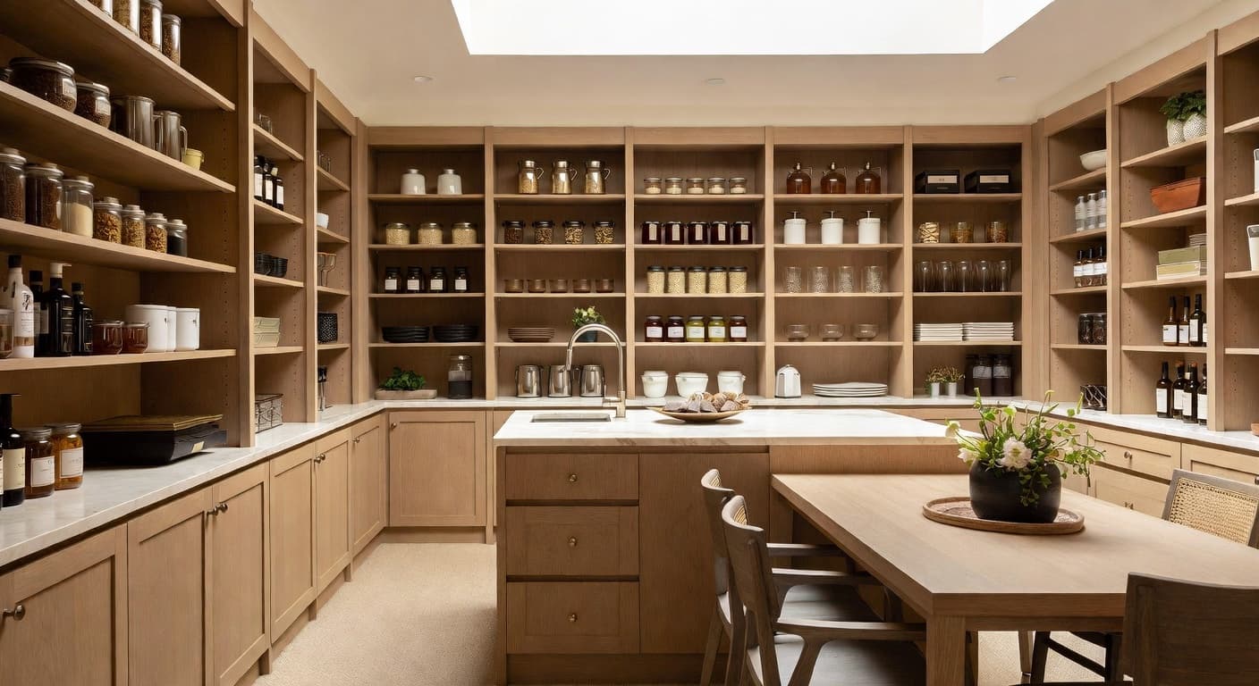 Warm Minimalism pantry interior design - featuring warm minimalism style furniture, decor, colors, and layout ideas for your pantry