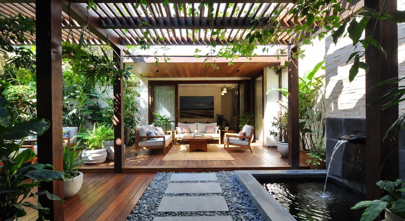 Zen outdoor space interior design - featuring zen style furniture, decor, colors, and layout ideas for your outdoor space