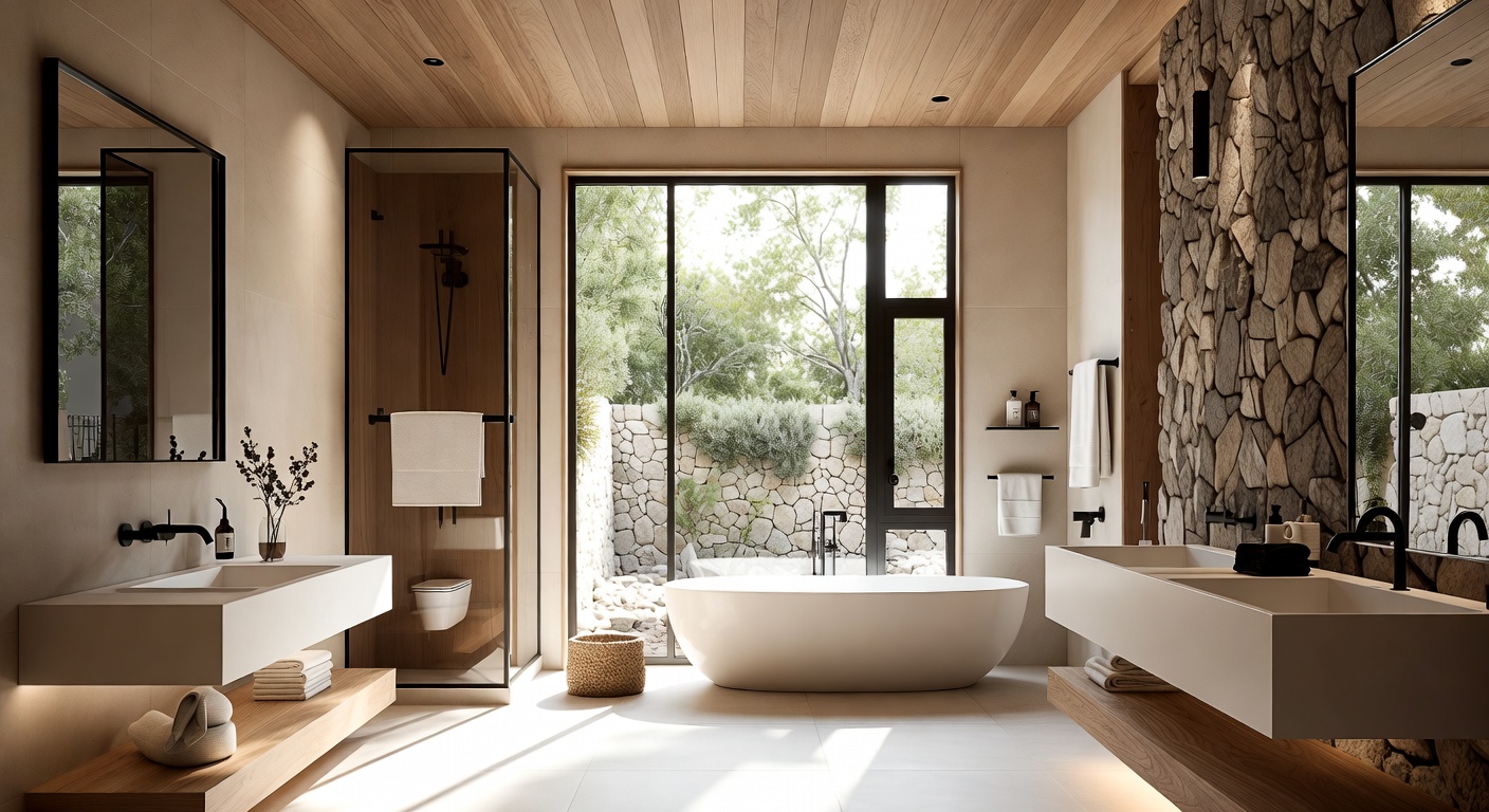 Biophilic Bathroom Design Ideas | AI Interior Design | NewInterior AI