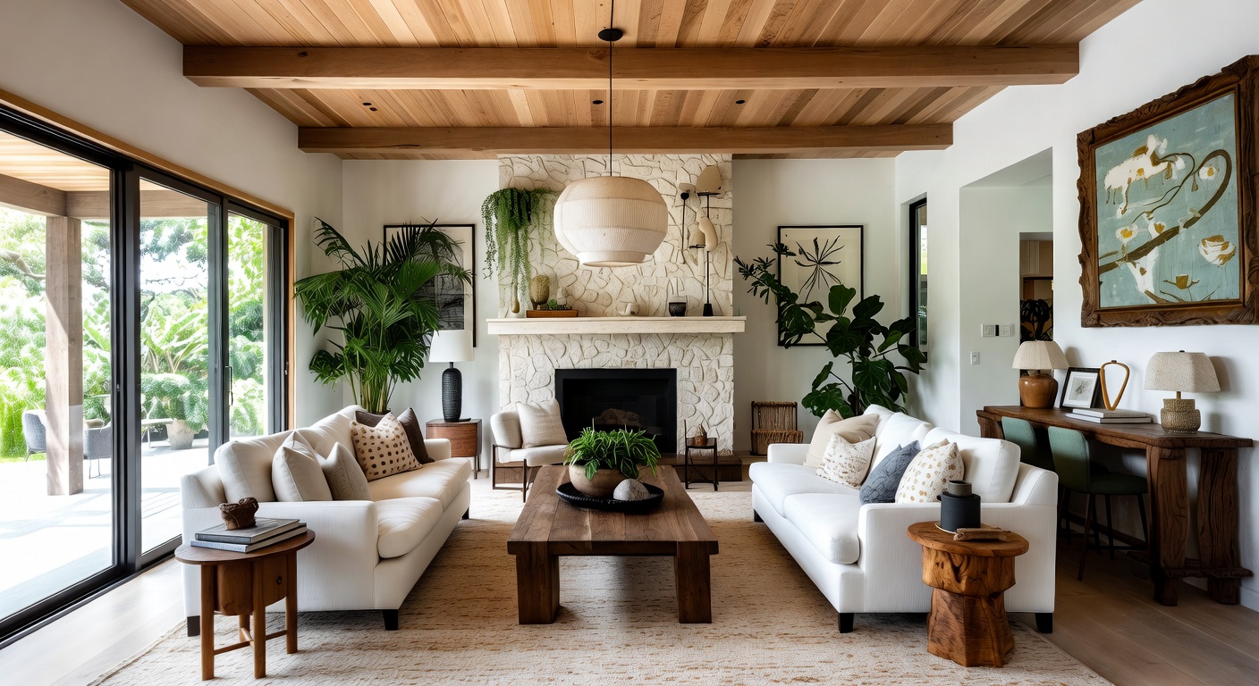 Biophilic Living Room Design Ideas | AI Interior Design | NewInterior AI