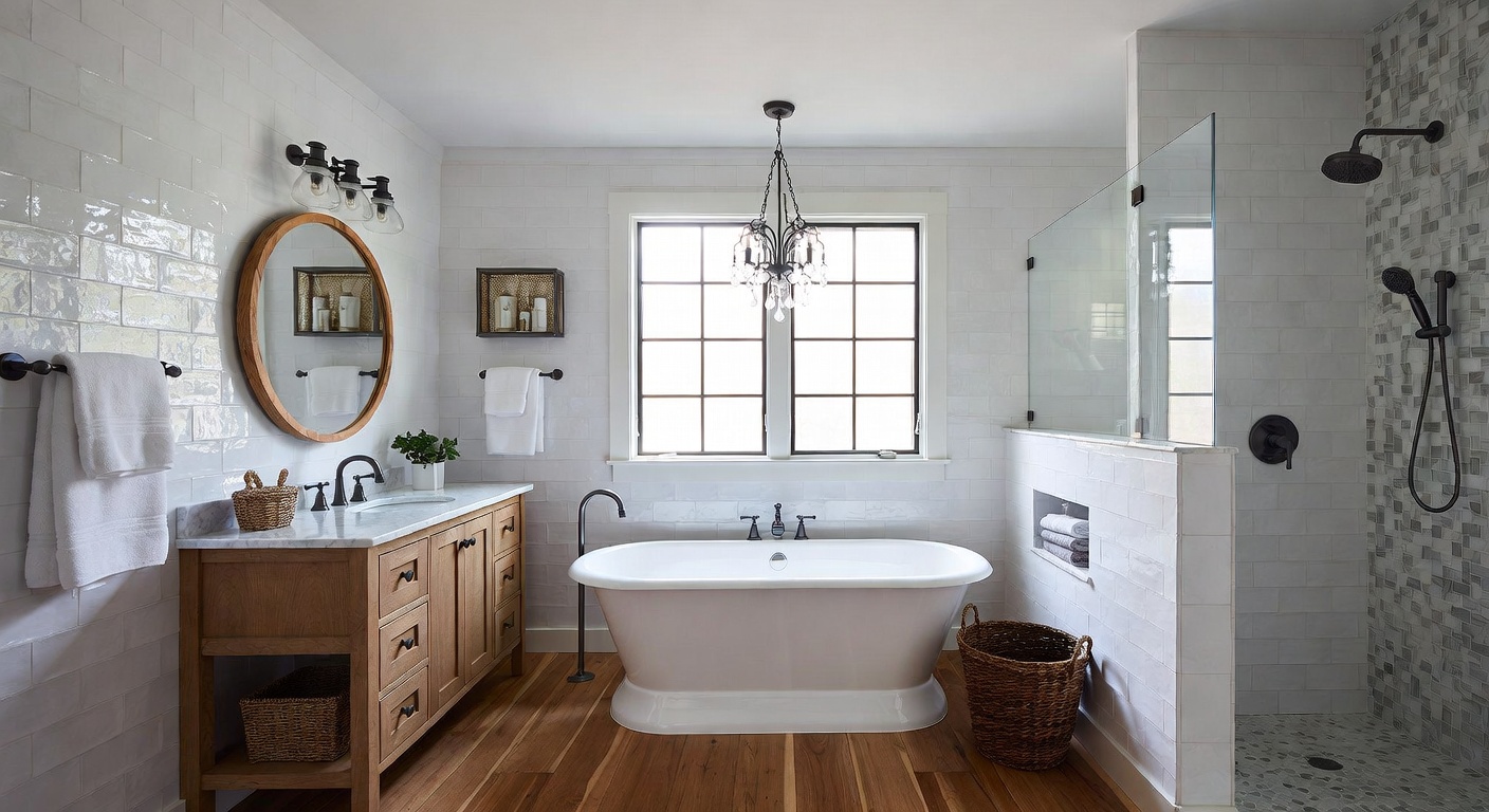 Farmhouse Bathroom Design Ideas | AI Interior Design | NewInterior AI