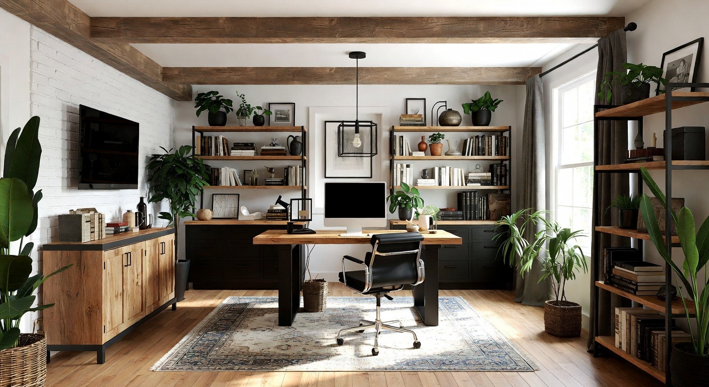 Industrial Farmhouse Home Office Design Ideas | AI Interior Design ...