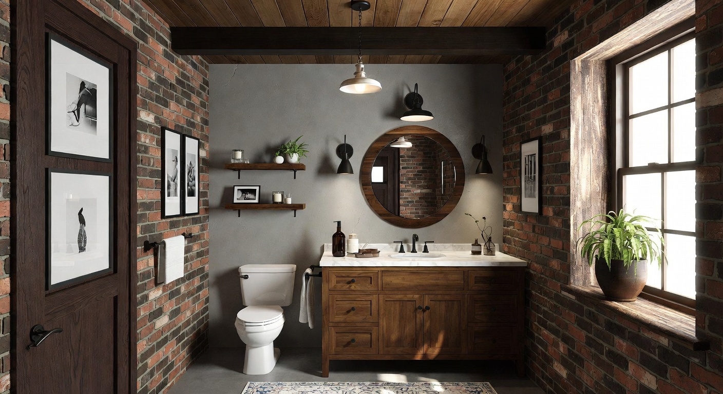 Industrial Farmhouse Powder Room Design Ideas | AI Interior Design ...