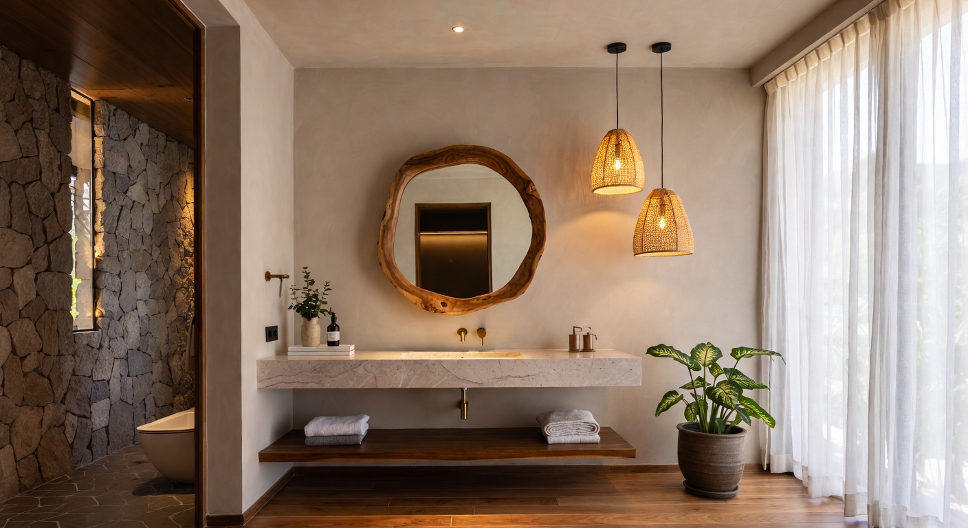 Japandi Powder Room Design Ideas | AI Interior Design | NewInterior AI