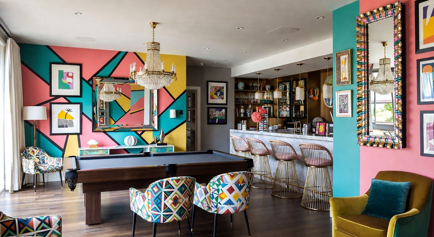 Memphis Design Billiards Room Design Ideas | AI Interior Design ...