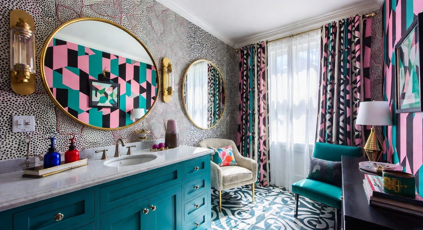Memphis Design Powder Room Design Ideas | AI Interior Design ...