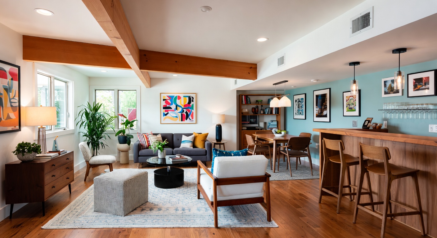Mid-Century Modern Basement Design Ideas | AI Interior Design ...