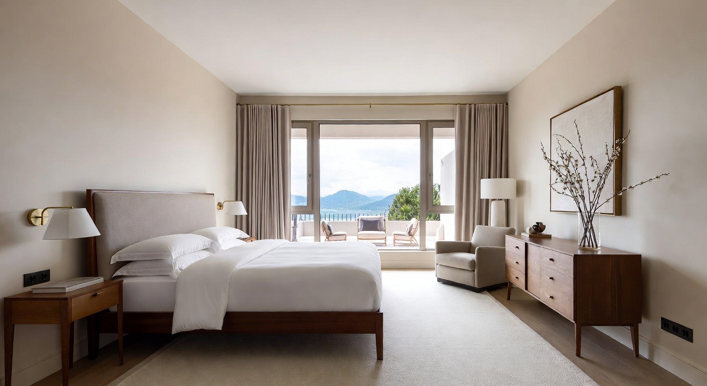 Minimalist bedroom with clean lines and a calm, neutral color palette