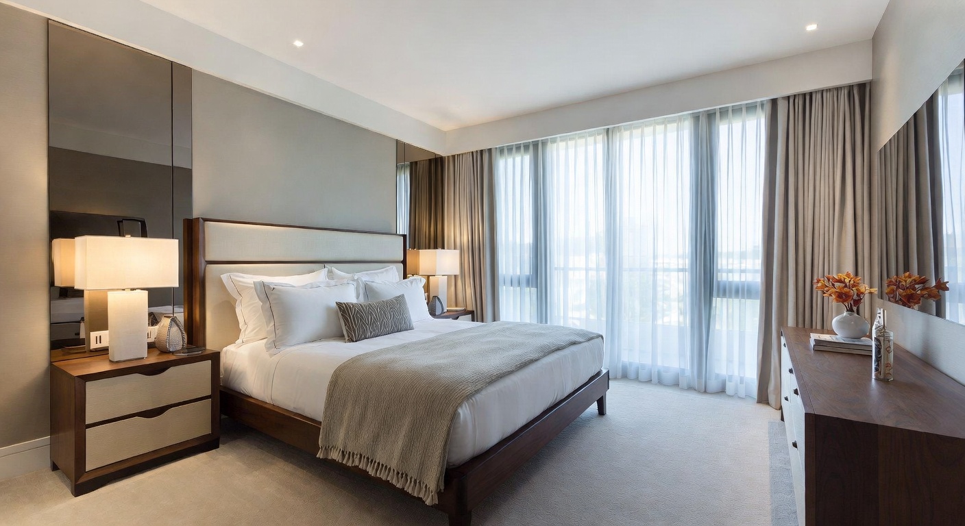 Minimalist bedroom designed to maximize small space