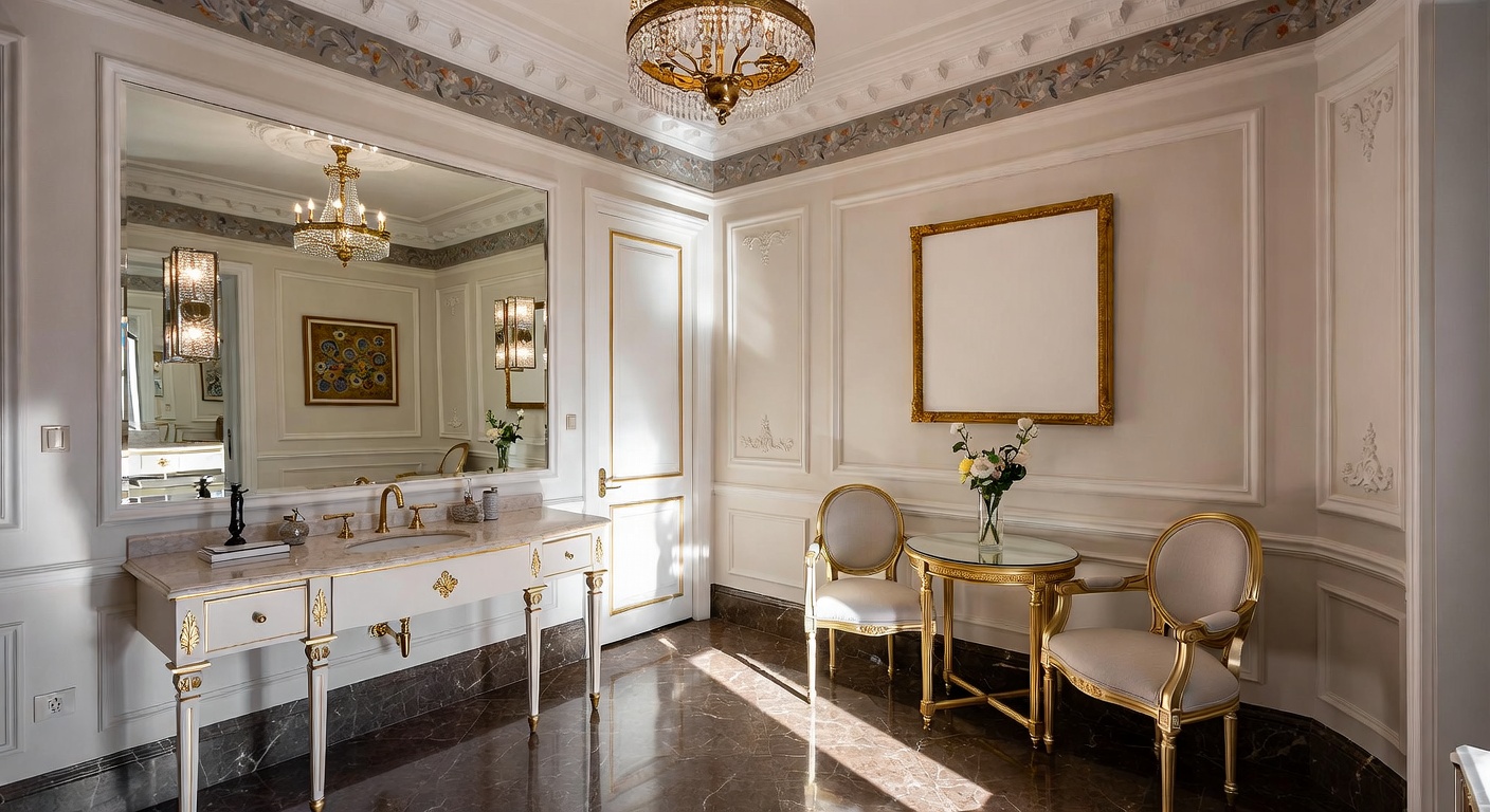 Neoclassical Powder Room Design Ideas | AI Interior Design | NewInterior AI