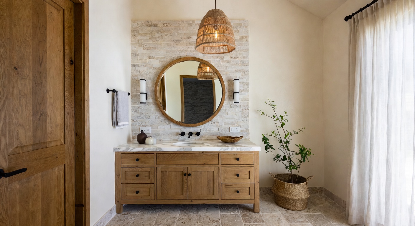 Rustic Powder Room Design Ideas | AI Interior Design | NewInterior AI