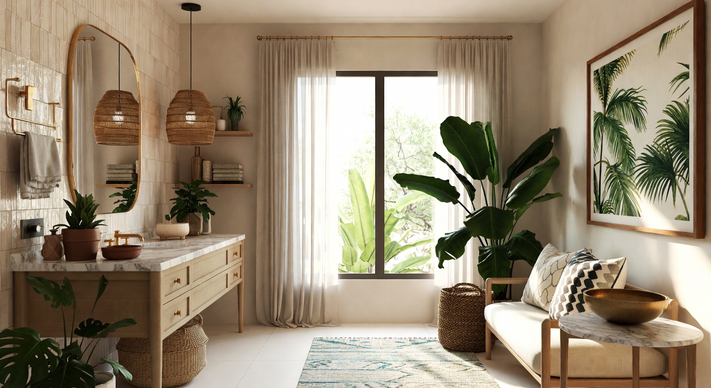Tropical Powder Room Design Ideas | AI Interior Design | NewInterior AI